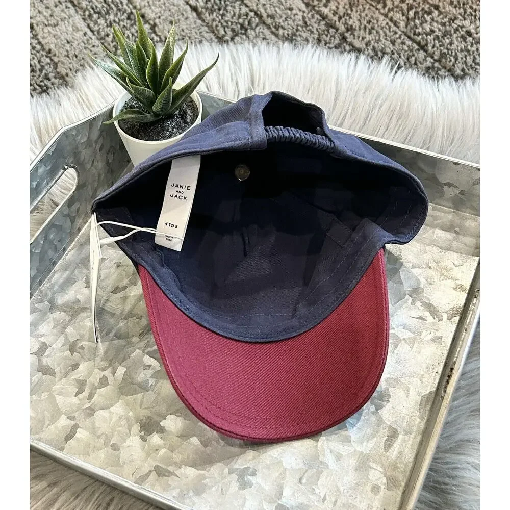 Janie and Jack Youth Boys Size 4-5 Years Bulldog Twill Hat Blue and Burgundy $26